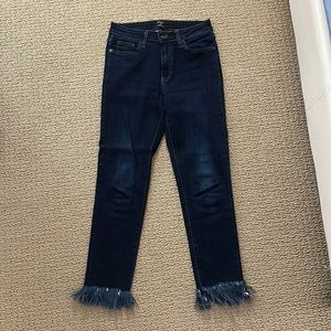 Just black- blue denim jeans with fringe at bottom